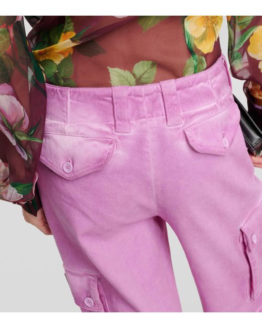 Dolce & Gabbana Pink Mid-rise Cotton Flared Cargo Pants