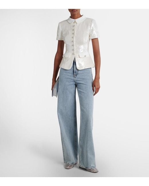 Self-Portrait White Sequined Top
