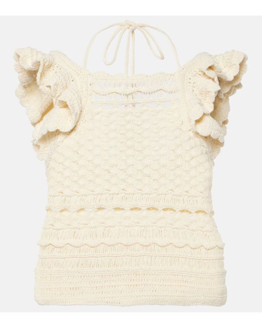 Zimmermann Natural Waverly Ruffled Crochet Cotton Top