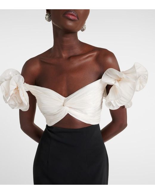 Costarellos White Ziselle Cutout Lurex And Crepe Midi Dress