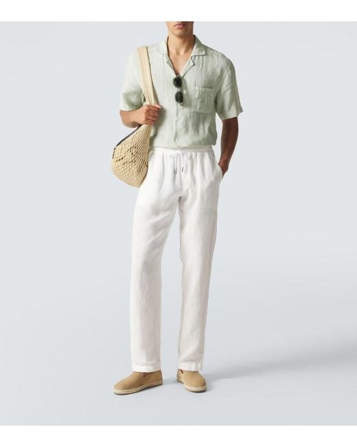 Thom Sweeney White Linen Straight Pants for men