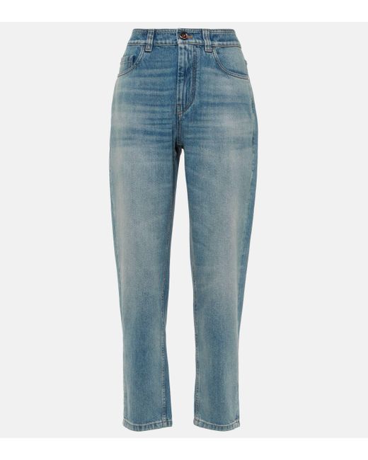 Brunello Cucinelli Blue Mid-rise Faded Tapered Jeans