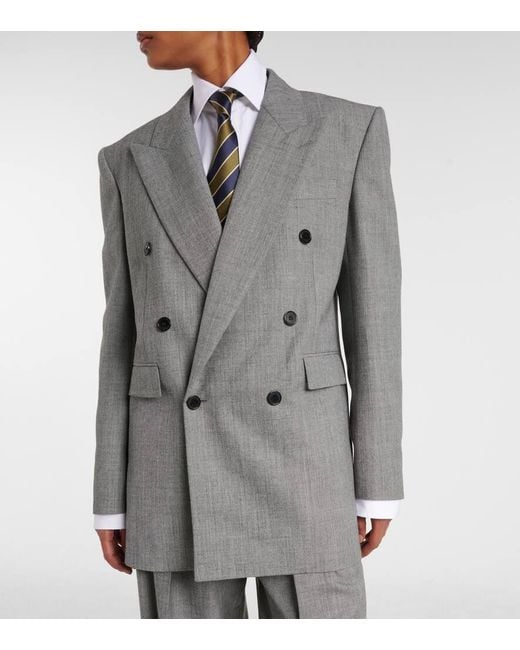Saint Laurent Gray Double-Breasted Wool Twill Blazer
