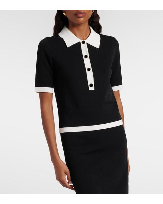 Nina Ricci Black Ribbed-Knit Polo Shirt