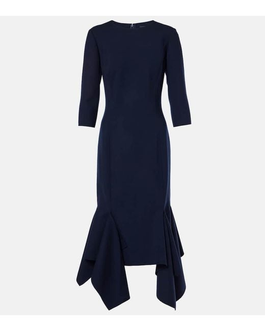 Oscar de la Renta Blue Pleated Wool-Blend Midi Dress