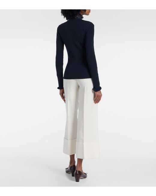 Valentino Blue Ruffled Virgin Wool Cardigan