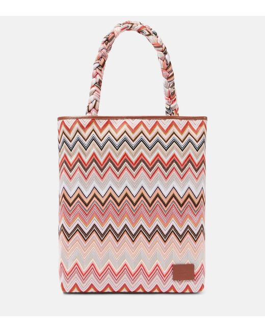 Missoni Pink Zigzag Large Leather-Trimmed Tote Bag