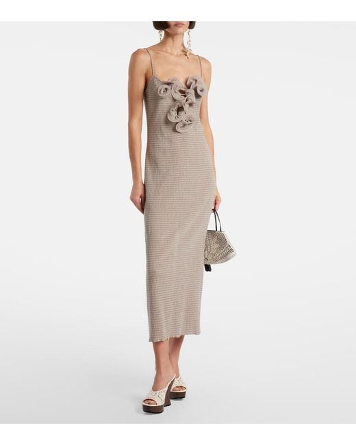 Magda Butrym Natural Floral-Applique Crepe Midi Dress
