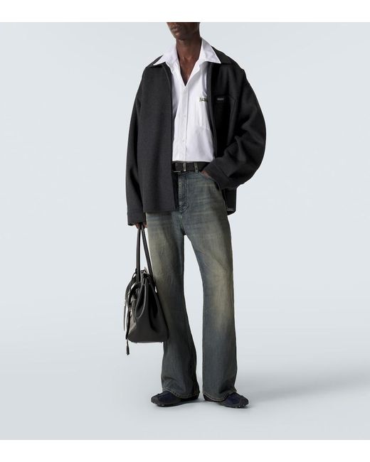 Balenciaga Blue Wool-Blend Zip-Up Overshirt for men