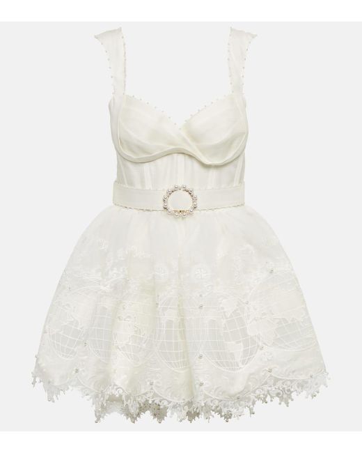 Zimmermann White High Tide Corseted Linen-silk Mini Dress