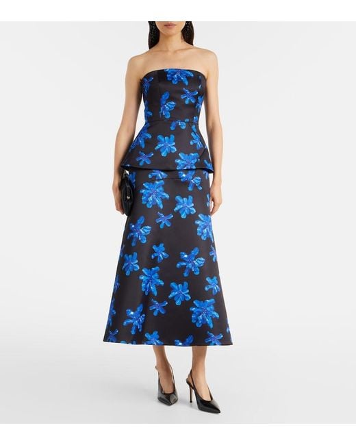 Emilia Wickstead Blue Regan Floral Genzianella Tube Top