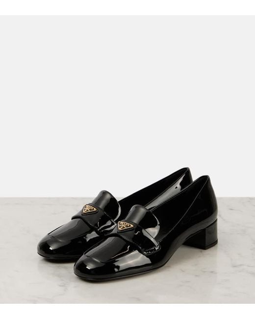 Prada Black Logo Patent Leather Loafer Pumps