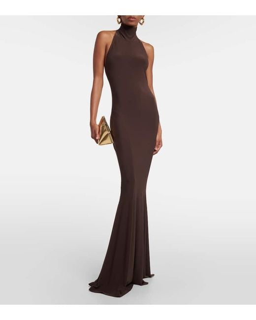 Norma Kamali Brown Turtleneck Jersey Gown