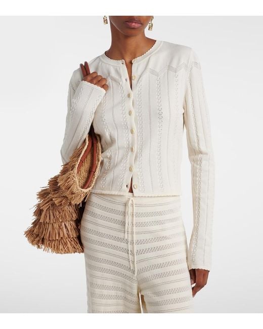 Faithfull The Brand White Esme Pointelle Cotton-Blend Cardigan