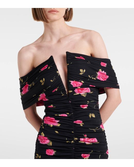 Magda Butrym Black Off-shoulder Floral Ruched Minidress