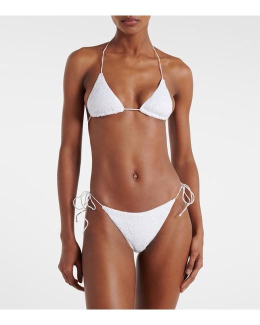 Oseree White Bridal Sequined Bikini
