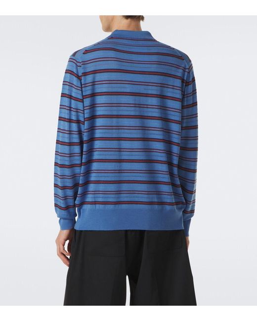 Wales Bonner Blue Beam Striped Wool Polo Sweater for men