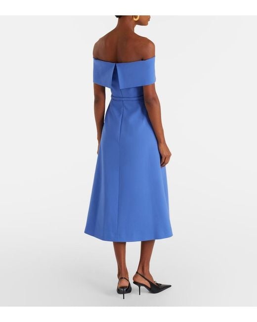 Carolina Herrera Blue Belted Wool-Blend Midi Dress