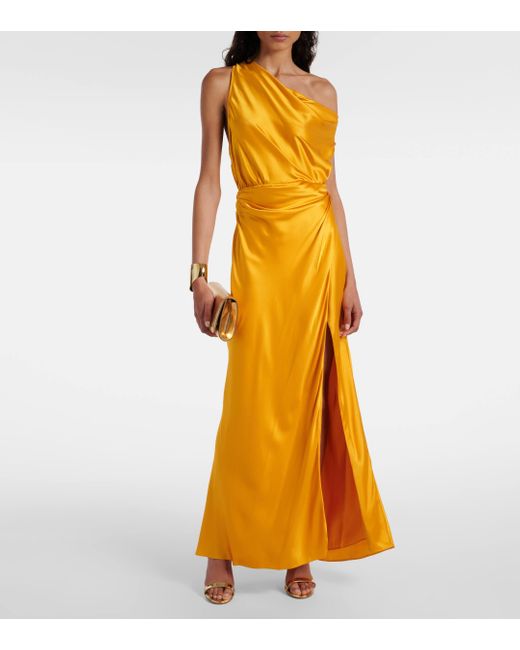 The Sei Yellow Draped Silk Satin Wrap Gown