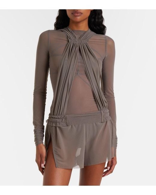 Rick Owens Gray Miami Cutout Sheer Tulle Bodysuit