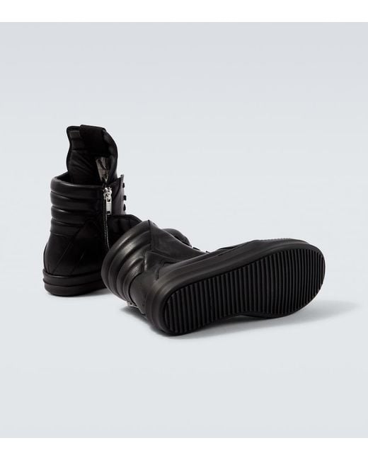 Rick Owens Black Geobasket Leather High-Top Sneakers for men