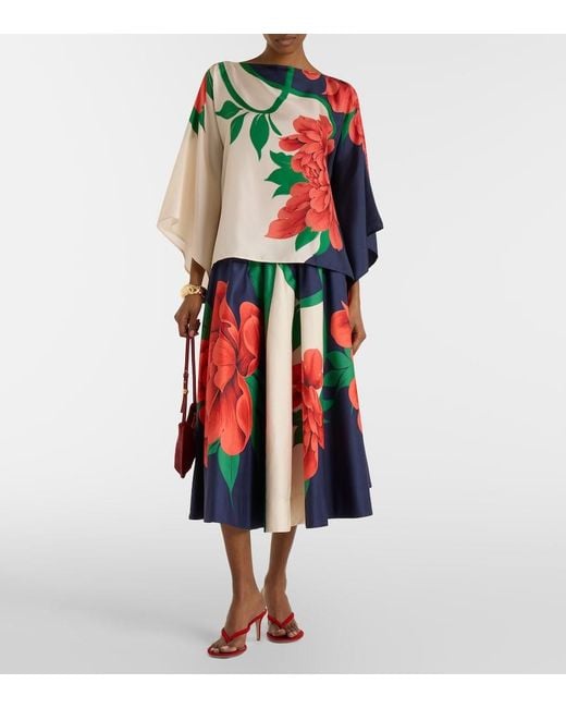 LaDoubleJ Blue Ballerina Floral Cotton Midi Skirt