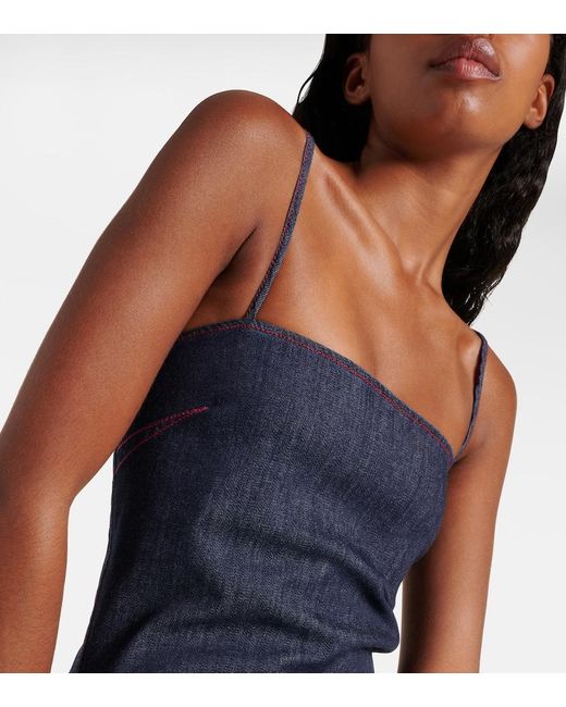 Alaïa Blue Dark Stretch Denim Dress With Shoulder Straps