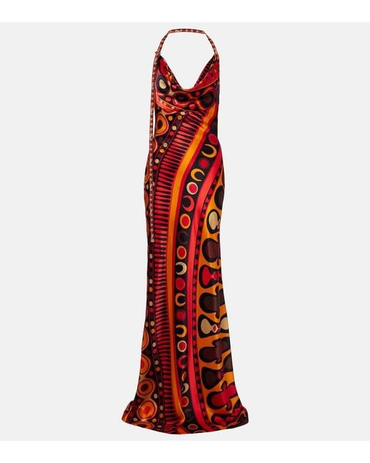 Emilio Pucci Red Soleil Open-Back Satin Maxi Dress