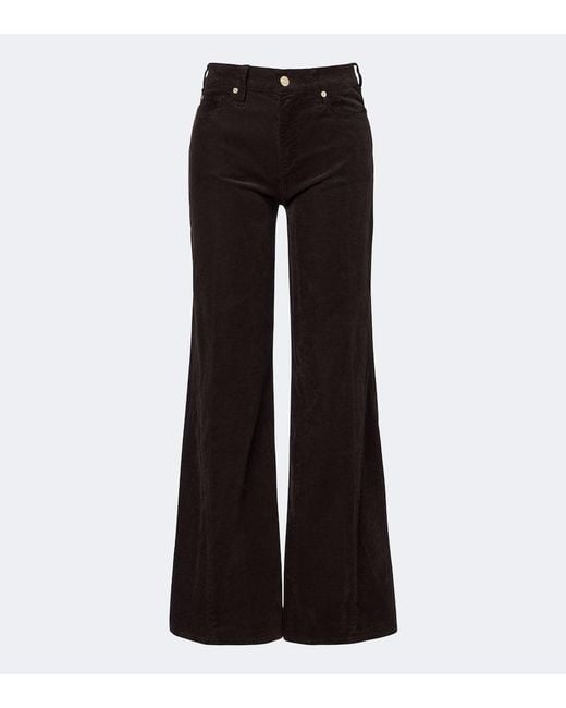 7 For All Mankind Black Lotta Cotton-Blend Corduroy Wide-Leg Pants