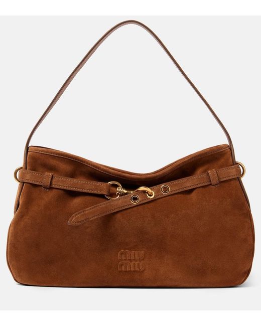 Miu Miu Brown Aventure Medium Suede Shoulder Bag