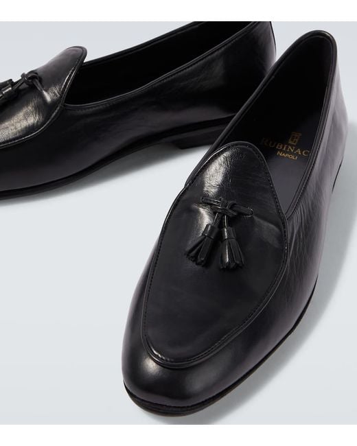 Rubinacci Black Marfy Leather Loafers for men