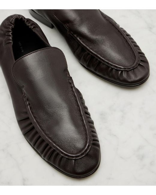 The Row Black Soft Ruched Leather Loafers