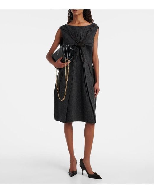 Prada Black Ruffled Virgin Wool Minidress
