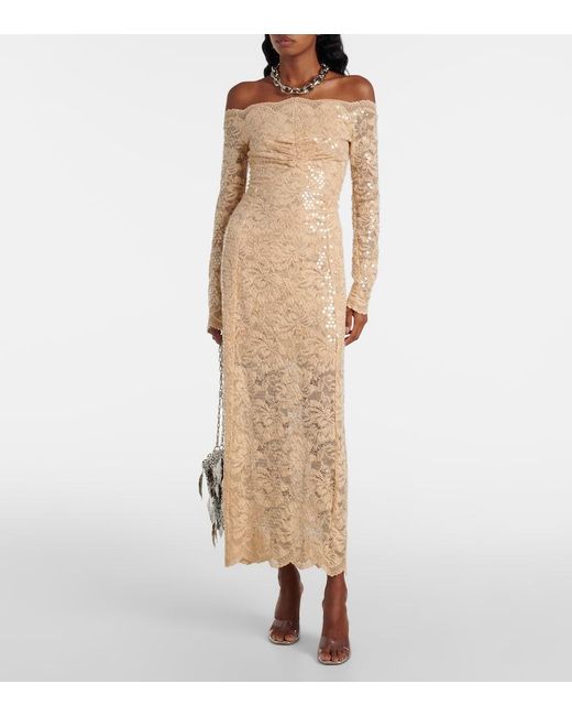 Robe Longue En Dentelle A Sequins Rabanne en coloris Natural