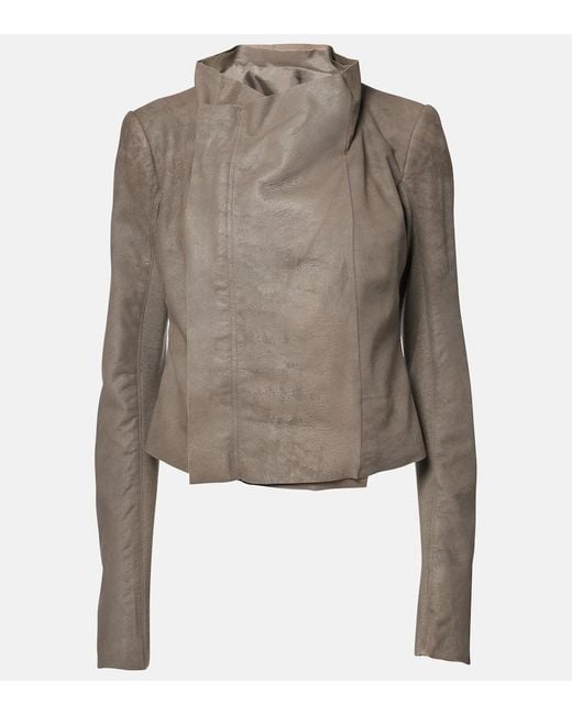 Rick Owens Gray Leather Biker Jacket