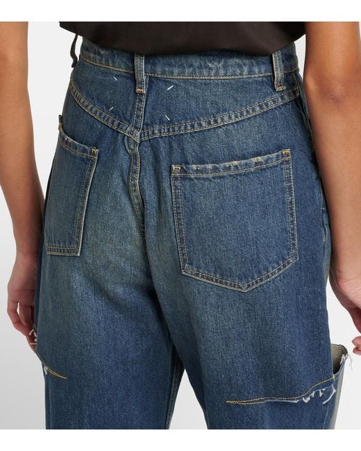 Maison Margiela Blue Distressed Barrel-Leg Jeans