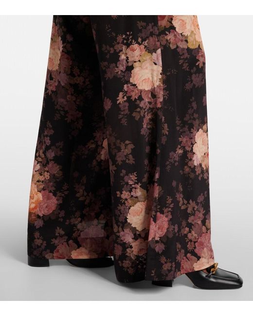 Zimmermann Black Illustration Floral-Print Silk Trousers