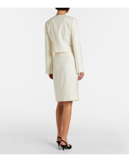 Posse White Elspeth Belted Wool Midi Skirt