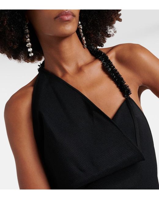 Maticevski Black Desires Asymmetric Bead-embellished Twill Halterneck Gown