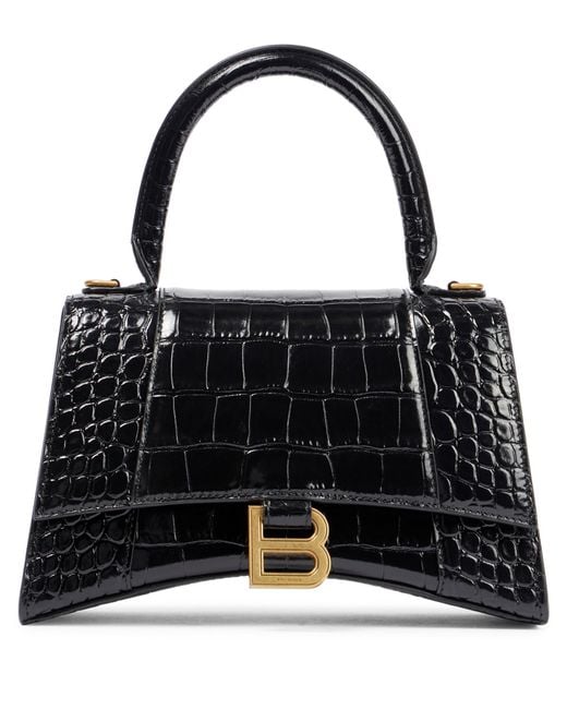 Balenciaga Hourglass Small Croc-effect Leather Crossbody Bag in Black ...