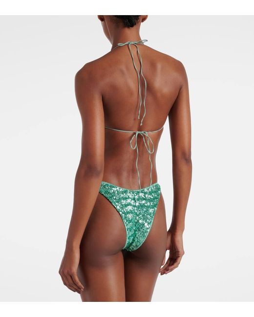Oseree Green Pailettes Cutout Swimsuit