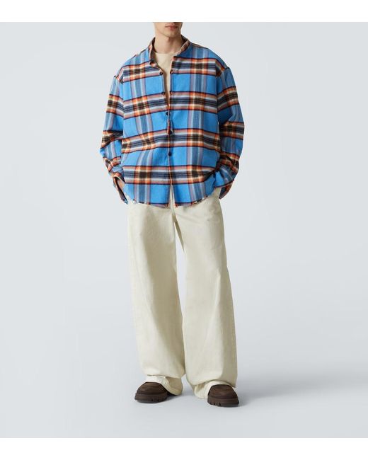 Greg Lauren Blue Plaid Cotton Shirt for men