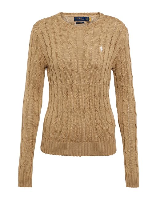 Polo Ralph Lauren Julianna Cable-knit Cotton Sweater in Natural | Lyst