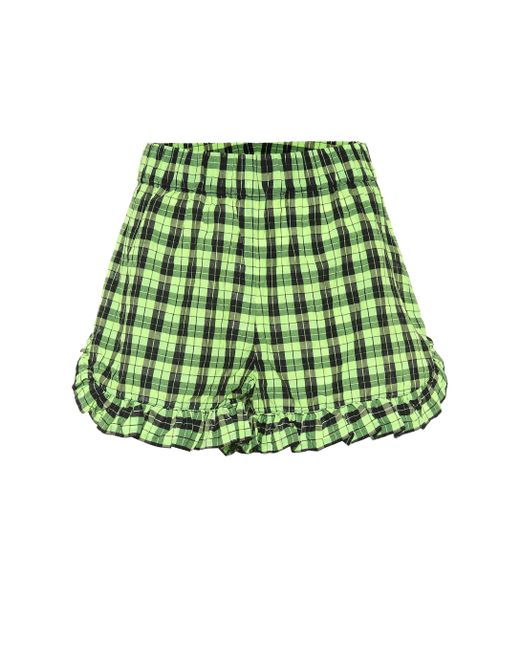 Ganni Green Crinkle Cotton Shorts