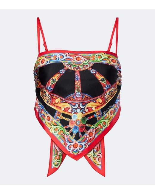Dolce & Gabbana White Carretto Silk Twill Crop Top