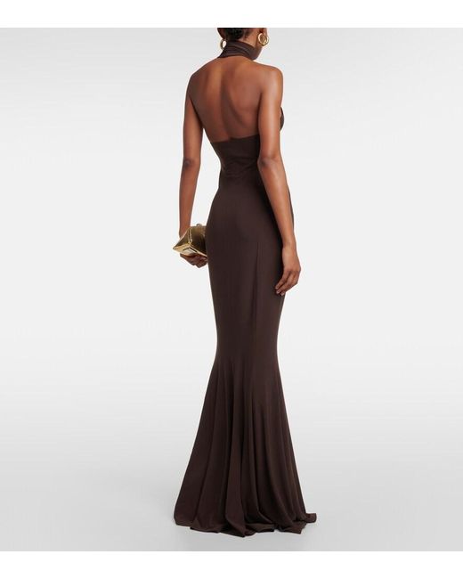 Norma Kamali Turtleneck Jersey Gown in Brown | Lyst