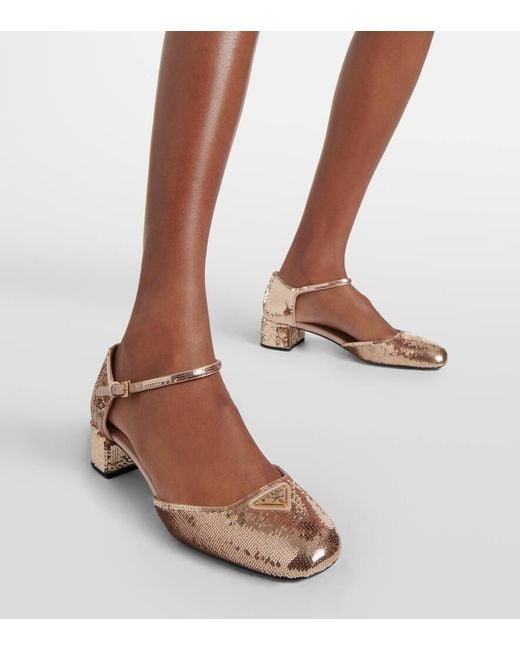 Prada Natural Sequined Mary Jane Pumps