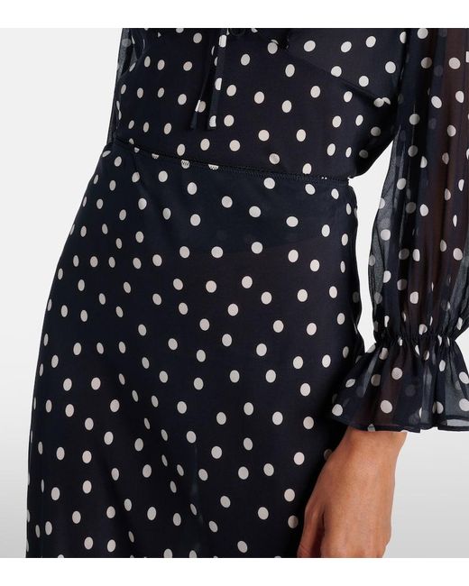 Rixo Blue Ardith Polka-Dot Silk Midi Skirt