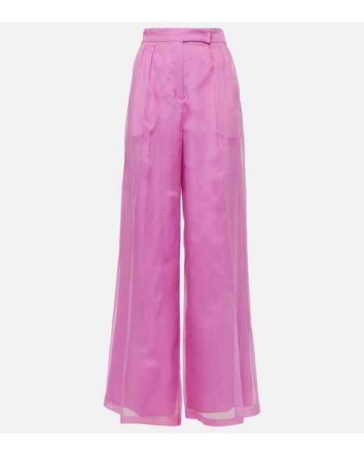 Max Mara Pink Calibri Silk Organza Wide-Leg Pants
