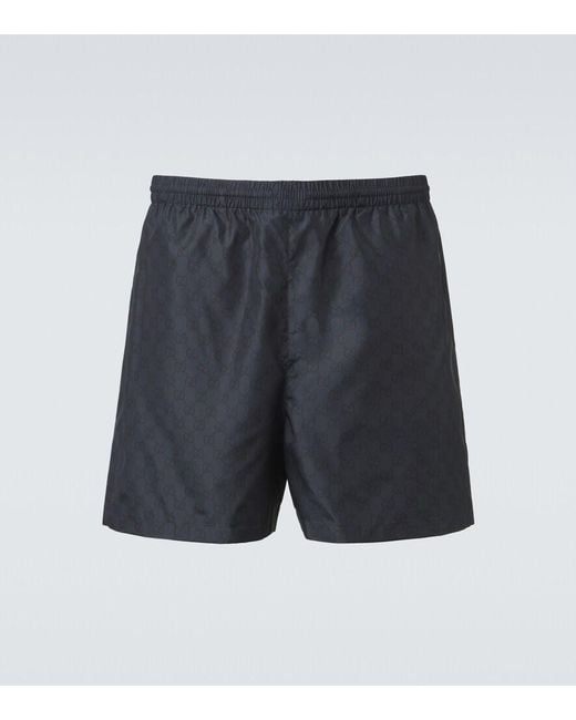 Gucci Blue Gg Poplin Swim Trunks for men